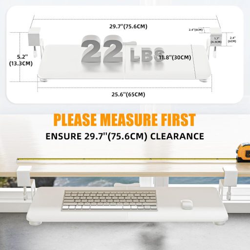 Tavă pentru tastatură ERGOMAKER 65x30cm, cu clips, sertar culisant pentru calculator, alb