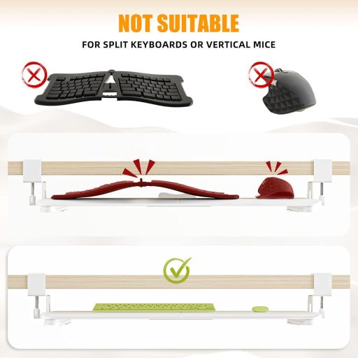 Tavă pentru tastatură ERGOMAKER 65x30cm, cu clips, sertar culisant pentru calculator, alb