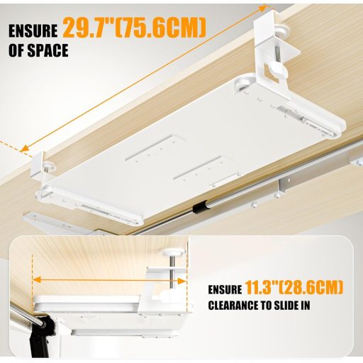 Tavă pentru tastatură ERGOMAKER 65x30cm, cu clips, sertar culisant pentru calculator, alb