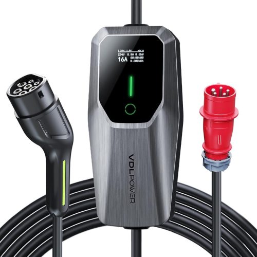 VDLPOWEREU Type 2 Elektromos Autó Töltőkábel 11kW, 5M - Hordozható Fali Töltőállomás CEE 16A, Időzíthető, Állítható Áramerősség, IP65
