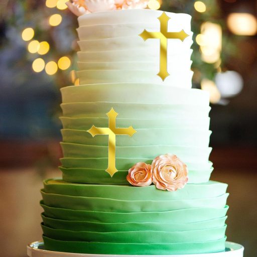 ALEGRE Arany Kereszt Tortadísz Szett - 8x11 cm, 4 db Akril Dekoráció Keresztelőre, Elsőáldozásra, Esküvőre, Babaváróra, Fiúknak és Lányoknak