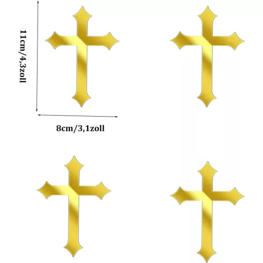 ALEGRE Arany Kereszt Tortadísz Szett - 8x11 cm, 4 db Akril Dekoráció Keresztelőre, Elsőáldozásra, Esküvőre, Babaváróra, Fiúknak és Lányoknak