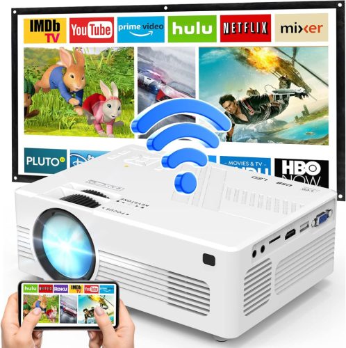AKATUO Mini WiFi Projektor Full HD 1080P, 9000L Hordozható Házimozi Vetítő Okostelefonhoz, TV Stickhez és Laptophoz, VGA Csatlakozással