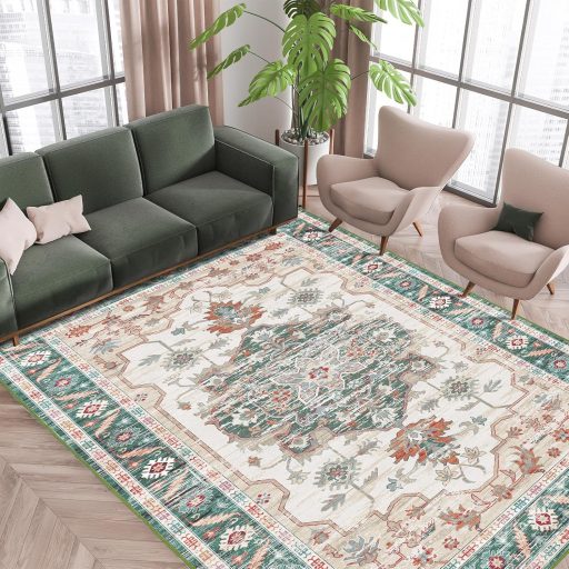 Covor Vintage Vamcheer 200x300 cm Verde Lavabil Moale pentru Sufragerie Dormitor