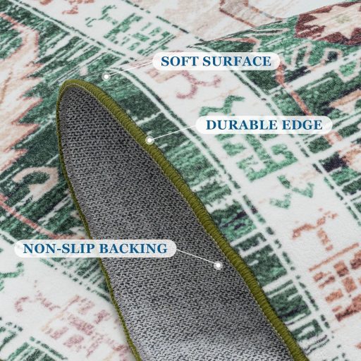 Covor Vintage Vamcheer 200x300 cm Verde Lavabil Moale pentru Sufragerie Dormitor