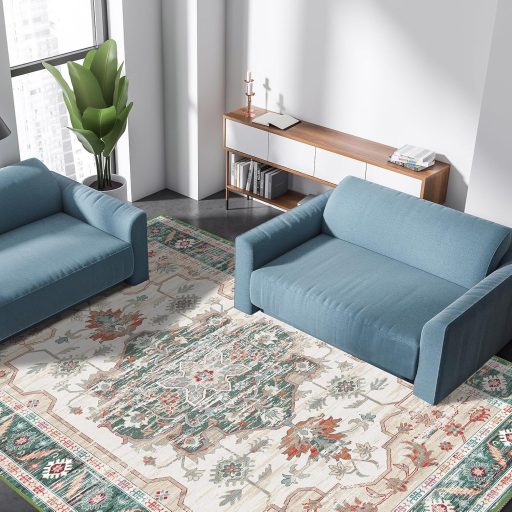 Covor Vintage Vamcheer 200x300 cm Verde Lavabil Moale pentru Sufragerie Dormitor