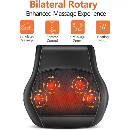 Brelley Nyak- és Hátmasszírozó Párna Melegítő Funkcióval - 3D Shiatsu Masszázs, 3 Intenzitás, Távirányító, Izomfájdalom Enyhítésre