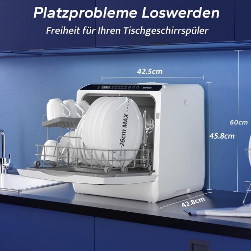 AIRMSEN Asztali Mosogatógép 5+1 Program LED Kijelző Fehér-Fekete