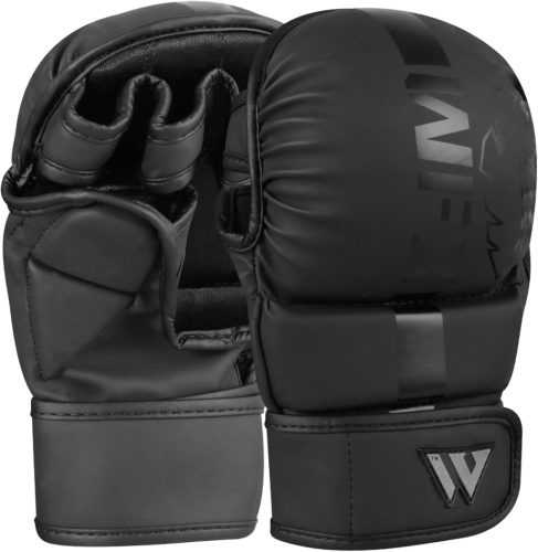 WFX MMA Kesztyű - Nyitott Tenyerű Bokszkesztyű Sparringhoz, Grappling, Muay Thai, Ketrecharc Edzéshez - Állítható Csuklótámasz, S Méret, Fek