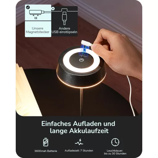 EDISHINE Wireless Éjjeli Lámpa Mágneses Töltéssel, Dimmer, IP54 Vízálló