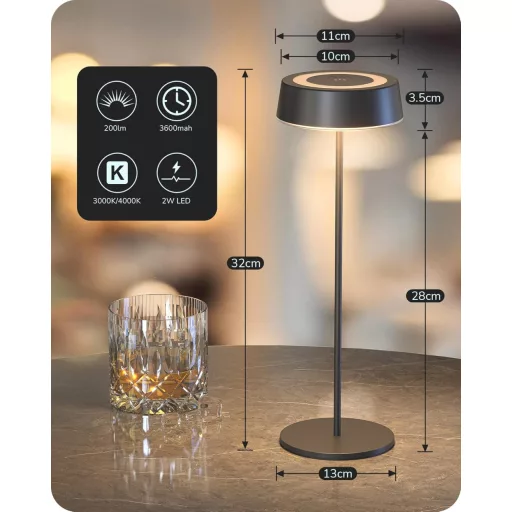 EDISHINE Wireless Éjjeli Lámpa Mágneses Töltéssel, Dimmer, IP54 Vízálló