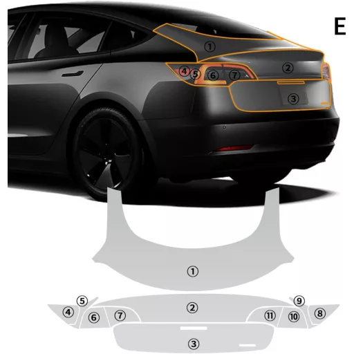 FDAIUN Tesla Model 3 Védőfólia Szett 7 Részes TPU Fényezésvédelem 2020-2023