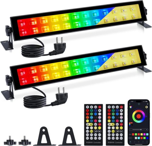 Set Reflectoare LED RGB VAYALT, 2 buc. 48W, Control Bluetooth, Proiectoare Rezistente la Apă IP66, Lumină de Petrecere cu Schimbare de Culoare pentru DJ, Disco, Iluminat Grădină (Mele
