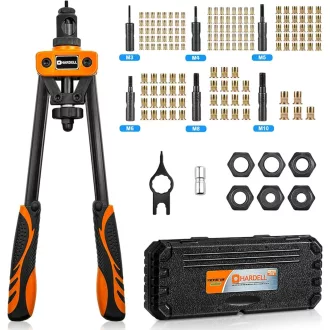   Set Clește pentru Nituri Filetate HARDELL cu 150 de Nituri și Mandrine M3-M10