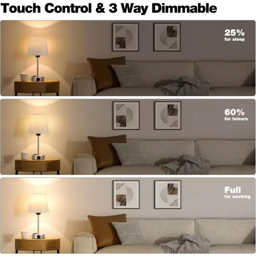 Set de 2 lămpi de masă cu control tactil Kakanuo cu încărcare USB și abajur gri