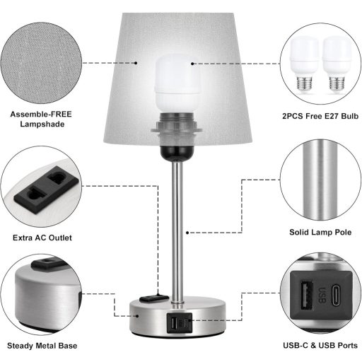 Kakanuo érintésérzékeny asztali lámpa szett 2db USB töltéssel szürke árnyalattal