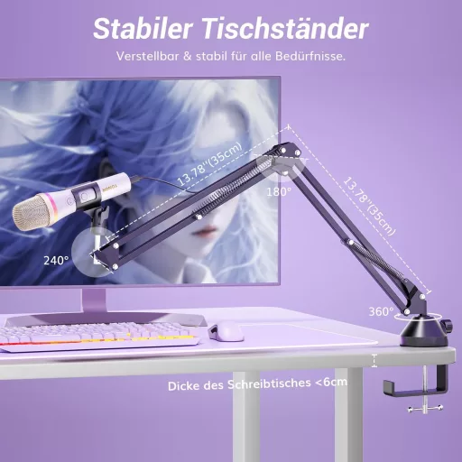 TONOR TD310+ Dinamikus USB/Type-C Mikrofon RGB Világítással - PC, PS4, PS5 Kompatibilis Gamer Mikrofon Karral Podcasthoz, Streameléshez, Fel