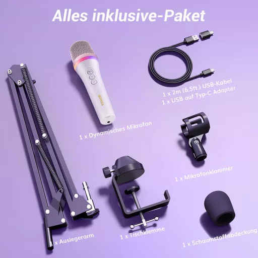 TONOR TD310+ Dinamikus USB/Type-C Mikrofon RGB Világítással - PC, PS4, PS5 Kompatibilis Gamer Mikrofon Karral Podcasthoz, Streameléshez, Fel