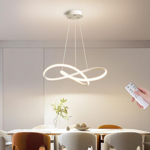 Lustră LED Modernă 45W - Cu Telecomandă, Intensitate Luminoasă Reglabilă, Înălțime Ajustabilă, Iluminare Masă de Dining, Living, Bucătărie (Alb)