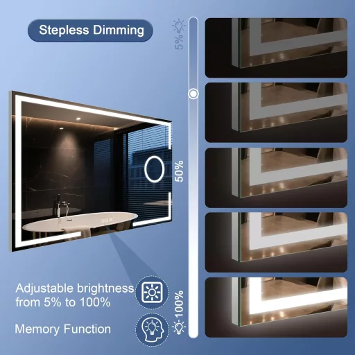 STARLEAD LED fürdőszobai tükör 100x70cm, 3 szín, páramentesítés, 5x nagyítás