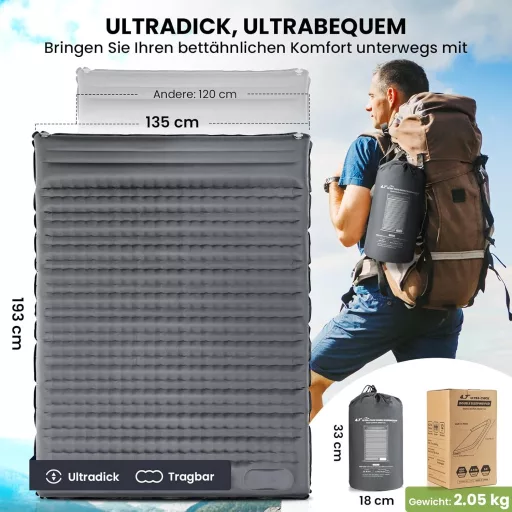 HIKENTURE 12 cm Önfelfújó Kétszemélyes Kemping Matrac Lábpumpával