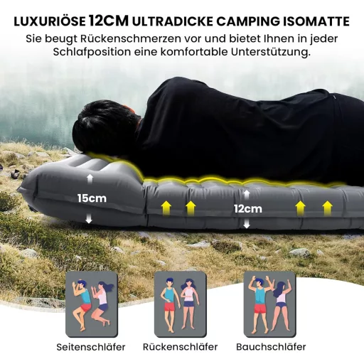 HIKENTURE 12 cm Önfelfújó Kétszemélyes Kemping Matrac Lábpumpával
