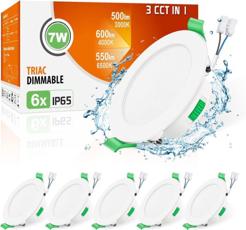 6 db ALUSSO LED Süllyesztett Spotlámpa, 230V, Szabályozható, IP65, 7W, 68mm, Lapos, 3 Színhőmérséklet
