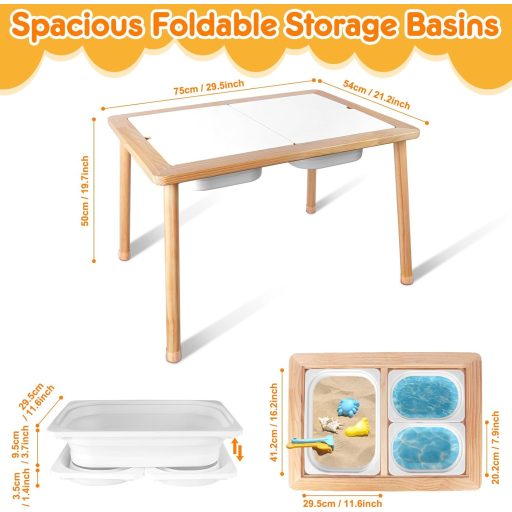 TERRAMUS Detský senzorický stôl pre deti od 3 rokov, stôl na hranie s pieskom a vodou s úložným priestorom