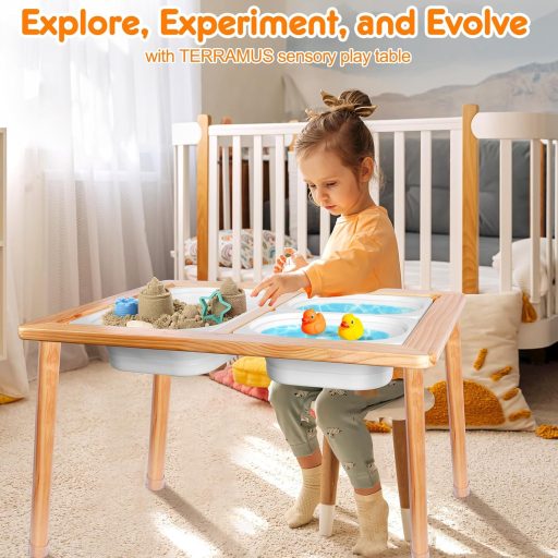 TERRAMUS Detský senzorický stôl pre deti od 3 rokov, stôl na hranie s pieskom a vodou s úložným priestorom