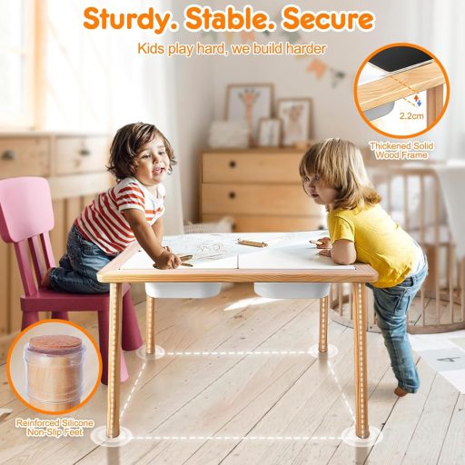 TERRAMUS Detský senzorický stôl pre deti od 3 rokov, stôl na hranie s pieskom a vodou s úložným priestorom