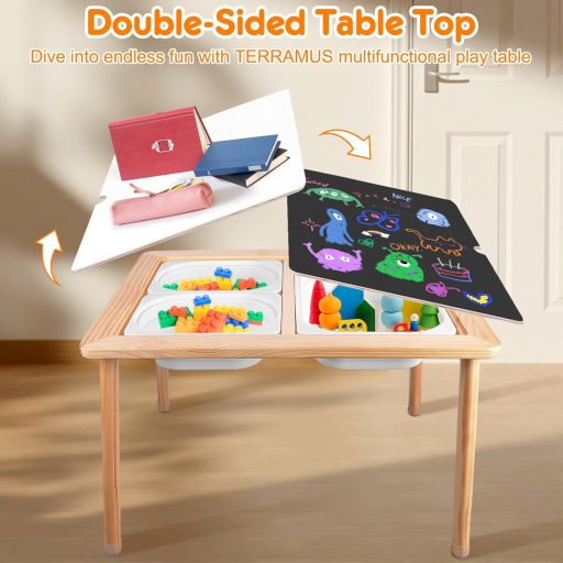 TERRAMUS Gyerek Érzékszervi Asztal 3 Év Felett, Homok és Vízjáték Asztal Tárolóval