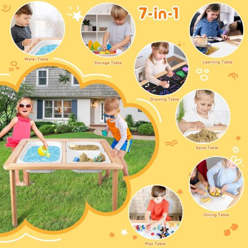 TERRAMUS Gyerek Érzékszervi Asztal 3 Év Felett, Homok és Vízjáték Asztal Tárolóval