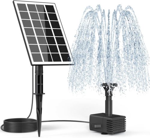 SZMP 3.5W Napelemes Szökőkút 3m Kábellel és 8 Fúvókával - Üveg Napelemes Vízpumpa Kerti Tóhoz, Madáritatóhoz, Halastóhoz - 2025-ös Modell
