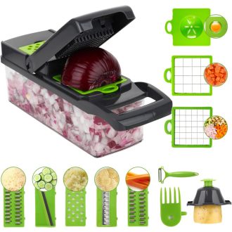   VacFreKep Zöldségszeletelő és Aprító 8 Cserélhető Pengével - Multifunkciós Konyhai Eszköz Hagyma, Burgonya, Gyümölcs Darabolásához, Spirálvá