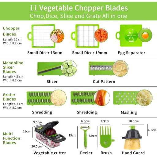 VacFreKep sjeckalica za povrće i rezač s 8 izmjenjivih oštrica - Multifunkcionalni kuhinjski alat za rezanje luka, krumpira, voća, spiralno rezanje