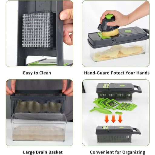 VacFreKep sjeckalica za povrće i rezač s 8 izmjenjivih oštrica - Multifunkcionalni kuhinjski alat za rezanje luka, krumpira, voća, spiralno rezanje