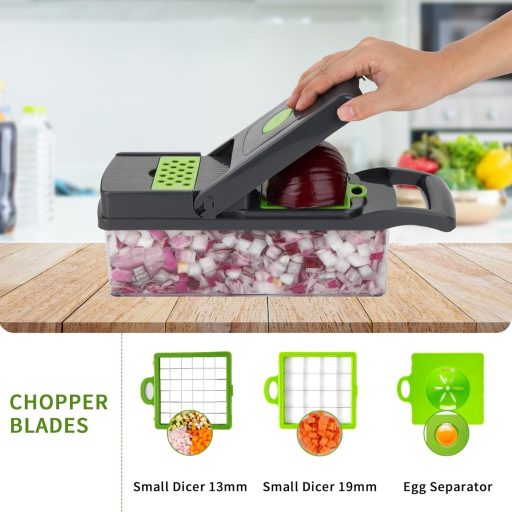 VacFreKep sjeckalica za povrće i rezač s 8 izmjenjivih oštrica - Multifunkcionalni kuhinjski alat za rezanje luka, krumpira, voća, spiralno rezanje