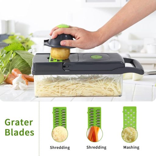 VacFreKep sjeckalica za povrće i rezač s 8 izmjenjivih oštrica - Multifunkcionalni kuhinjski alat za rezanje luka, krumpira, voća, spiralno rezanje
