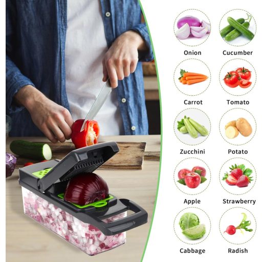 VacFreKep sjeckalica za povrće i rezač s 8 izmjenjivih oštrica - Multifunkcionalni kuhinjski alat za rezanje luka, krumpira, voća, spiralno rezanje