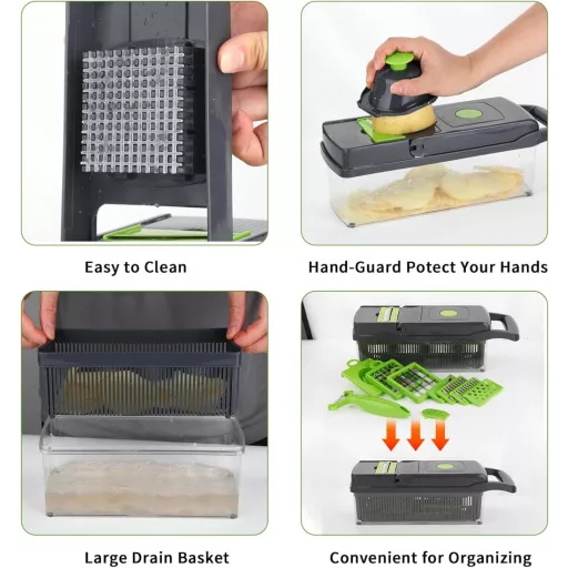 VacFreKep Zöldségszeletelő és Aprító 8 Cserélhető Pengével - Multifunkciós Konyhai Eszköz Hagyma, Burgonya, Gyümölcs Darabolásához, Spirálvá