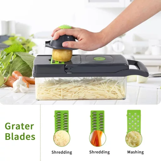 VacFreKep Zöldségszeletelő és Aprító 8 Cserélhető Pengével - Multifunkciós Konyhai Eszköz Hagyma, Burgonya, Gyümölcs Darabolásához, Spirálvá