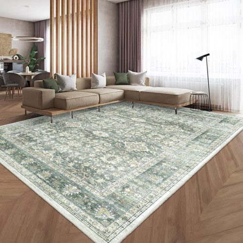120x170 cm Vintage Virágmintás Szőnyeg - Mosható Rövid Szálú Nappali Szőnyeg, Csúszásgátló Kasmír, Zöld, 