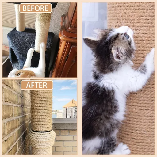 AYLIORUY 4mm Prírodné Sisalové Lano Mačací Strom Škrabadlo Náhradné Lano 50m Mačacia Veža Škrabací Stĺpik Náhrada pre Mačky