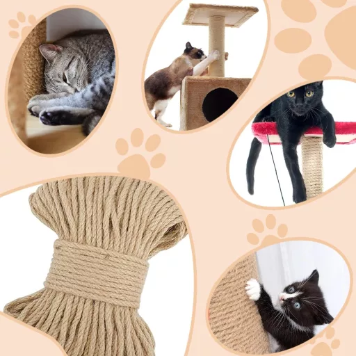 AYLIORUY 4mm Prírodné Sisalové Lano Mačací Strom Škrabadlo Náhradné Lano 50m Mačacia Veža Škrabací Stĺpik Náhrada pre Mačky