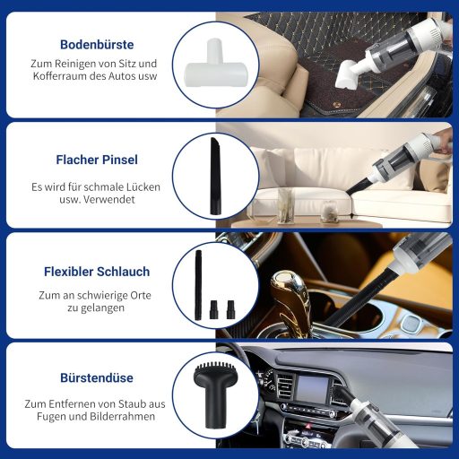 KeautFair Vezeték Nélküli Kézi Porszívó 120W/15000Pa - Kompakt Újratölthető Mini Porszívó Mosható HEPA Szűrőkkel Nedves-Száraz Használatra,