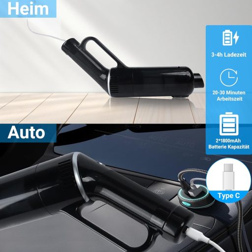 KeautFair Bezdrôtový Ručný Vysávač 120W/15000Pa - Prenosný Mini Akumulátorový Vysávač s 2 Umývateľnými HEPA Filtrami na Mokré a Suché Použitie