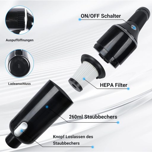 KeautFair Bezdrôtový Ručný Vysávač 120W/15000Pa - Prenosný Mini Akumulátorový Vysávač s 2 Umývateľnými HEPA Filtrami na Mokré a Suché Použitie