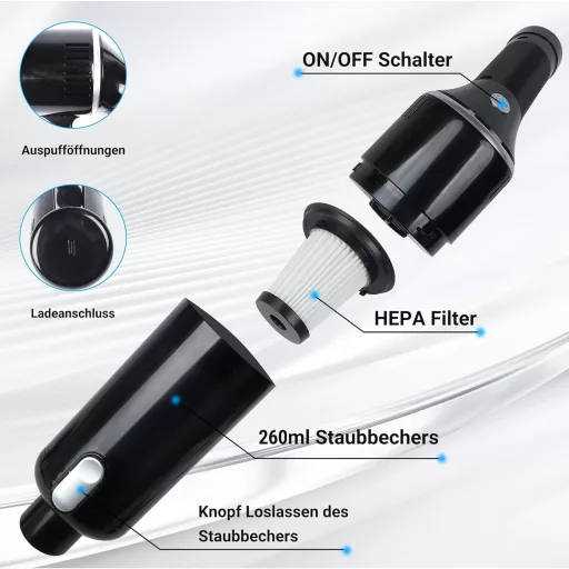 Aspirator portabil fără fir KeautFair, 120W/15000Pa - Mini aspirator reîncărcabil, cu 2 filtre HEPA lavabile, pentru utilizare umedă și uscată