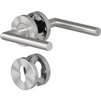   AwmnSrman L-alakú rozsdamentes acél ajtókilincs szett - PZ profilcilinderhez, ezüst, beltéri ajtókhoz, 50.000 nyitásra tesztelve