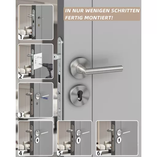 AwmnSrman L-ková súprava kľučiek na dvere z nehrdzavejúcej ocele - pre profilovú cylindrickú vložku PZ, strieborná, pre interiérové dvere, testované na 50 000 otvorení